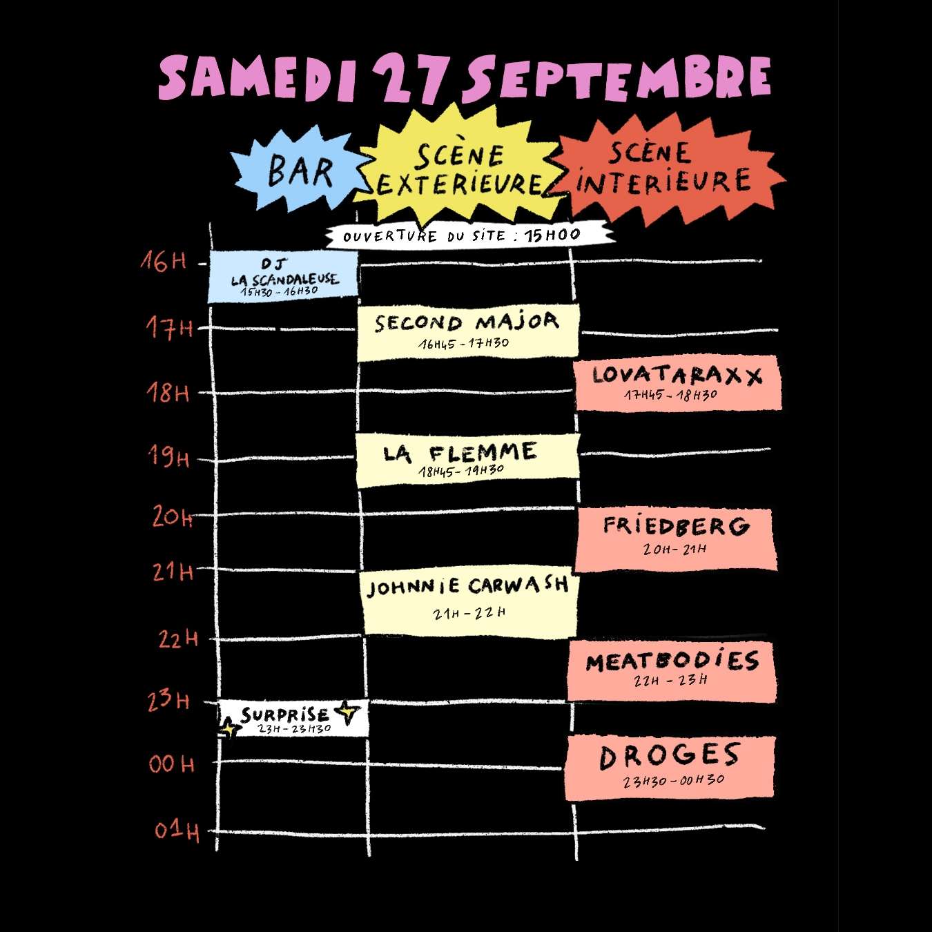 Timetable Jour 2 des 20 ans de L'Épcierie Moderne - samedi 27 septembre 2025